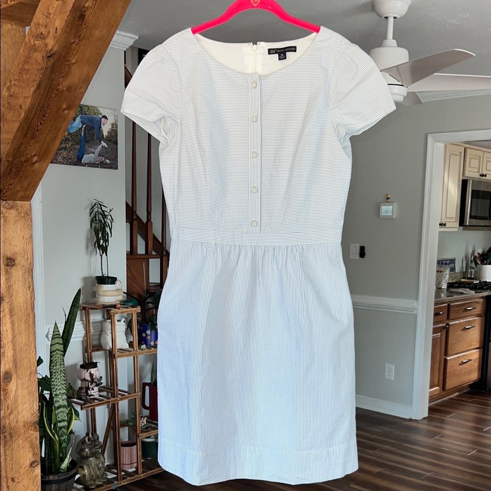Brooks Brothers Poplin Blue and White Cotton Shirt Dress Women Size 10